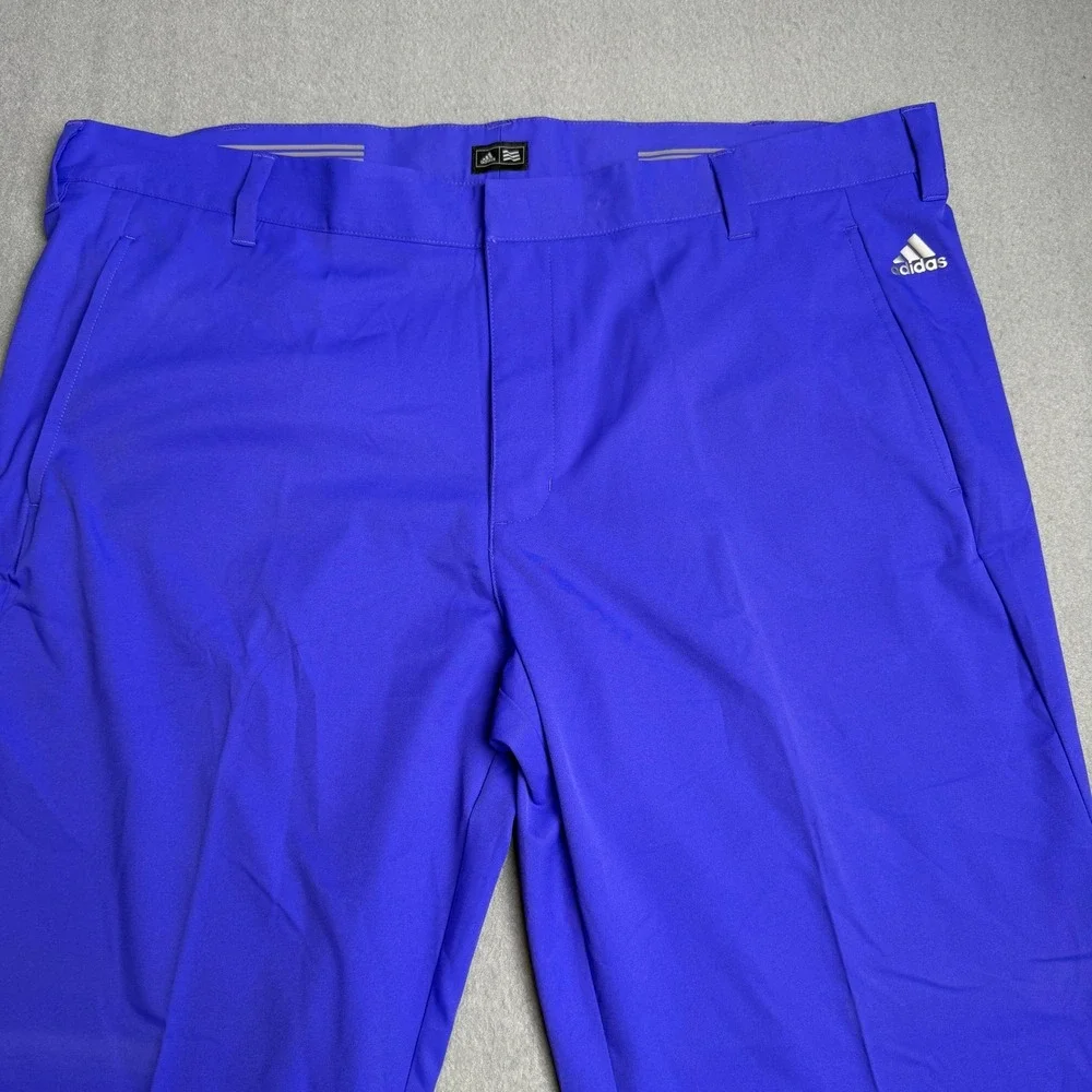 Adidas Golf Pants Mens 40x30 Royal Blue Flat Front Performance Trousers 3 Stripe